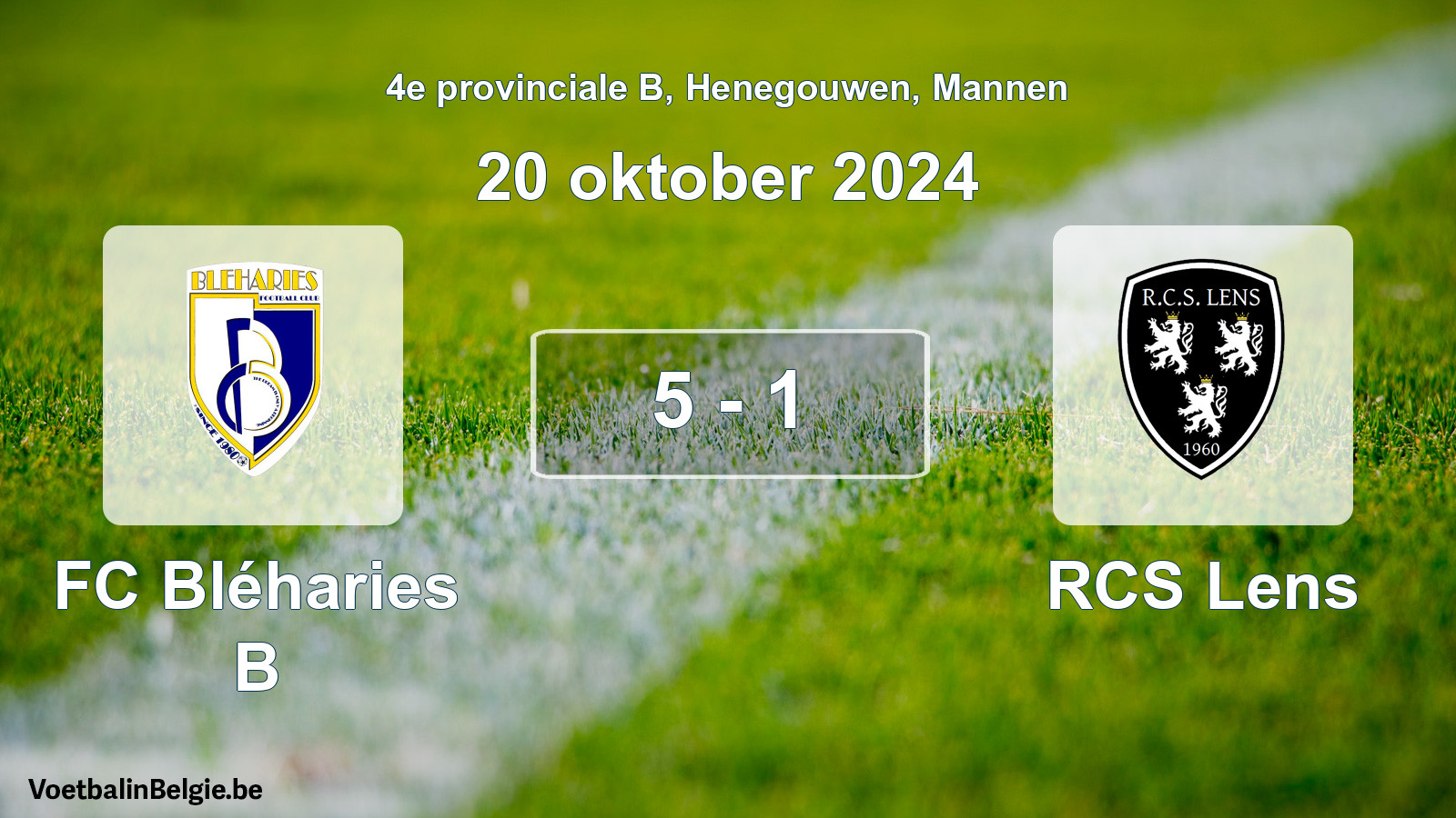 Gespeelde wedstrijd mannenvoetbal: FC Bléharies B - RCS Lens 5 - 1 (20 oktober 2024)