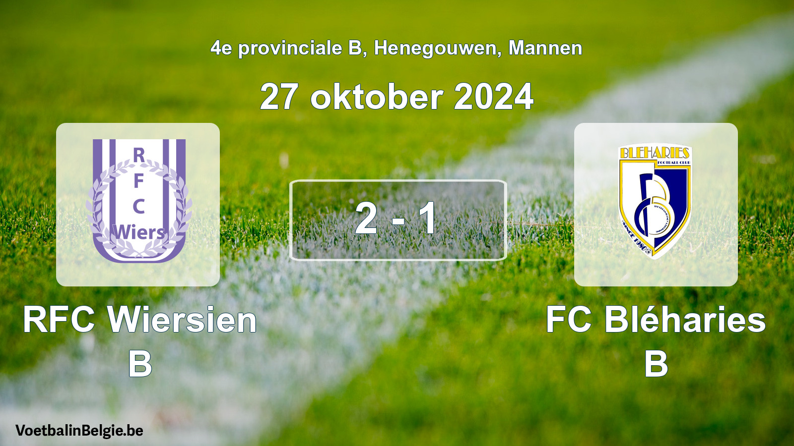 Gespeelde wedstrijd mannenvoetbal: RFC Wiersien B - FC Bléharies B 2 - 1 (27 oktober 2024)