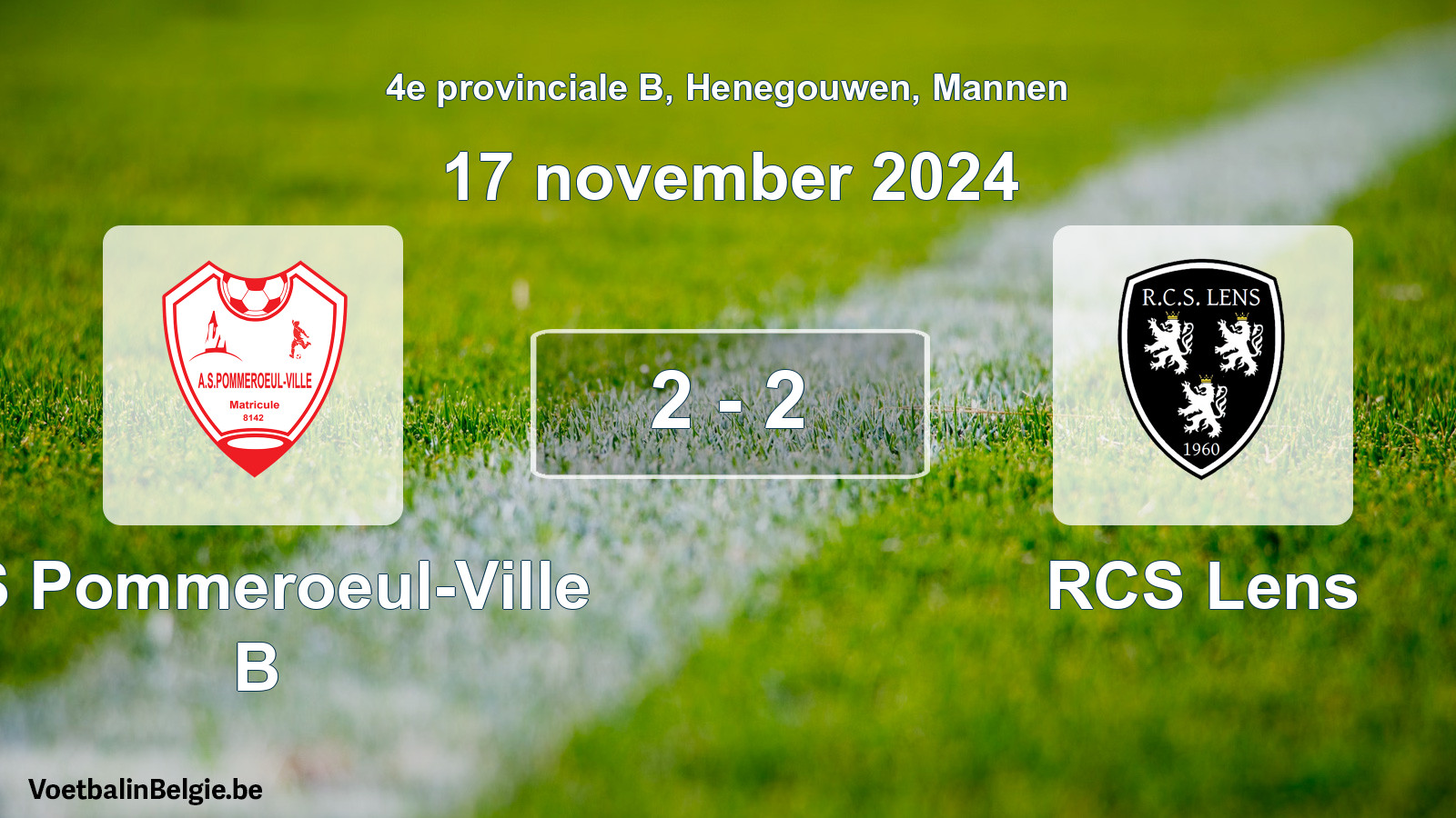 Gespeelde wedstrijd mannenvoetbal: AS Pommeroeul-Ville B - RCS Lens 2 - 2 (17 november 2024)