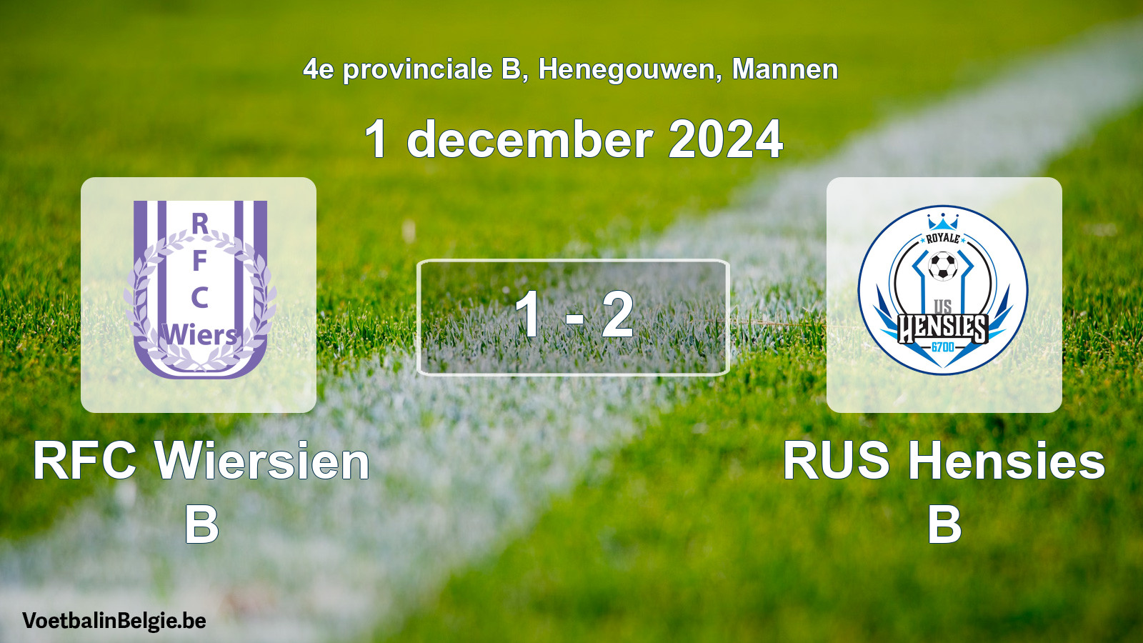Gespeelde wedstrijd mannenvoetbal: RFC Wiersien B - RUS Hensies B 1 - 2 (1 december 2024)