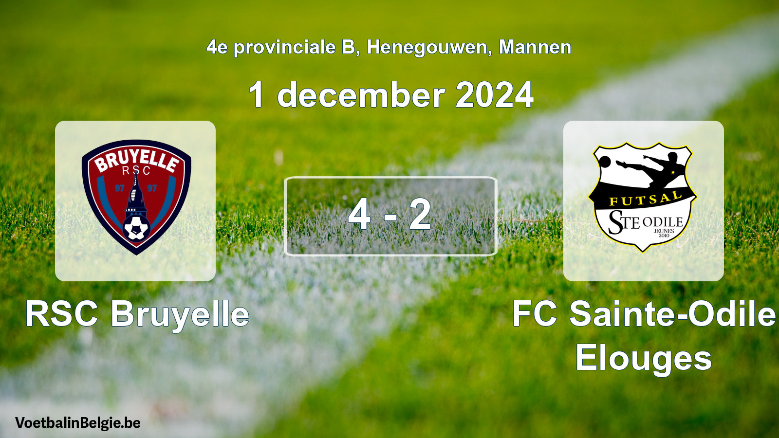Gespeelde wedstrijd mannenvoetbal: RSC Bruyelle - FC Sainte-Odile Elouges 4 - 2 (1 december 2024)