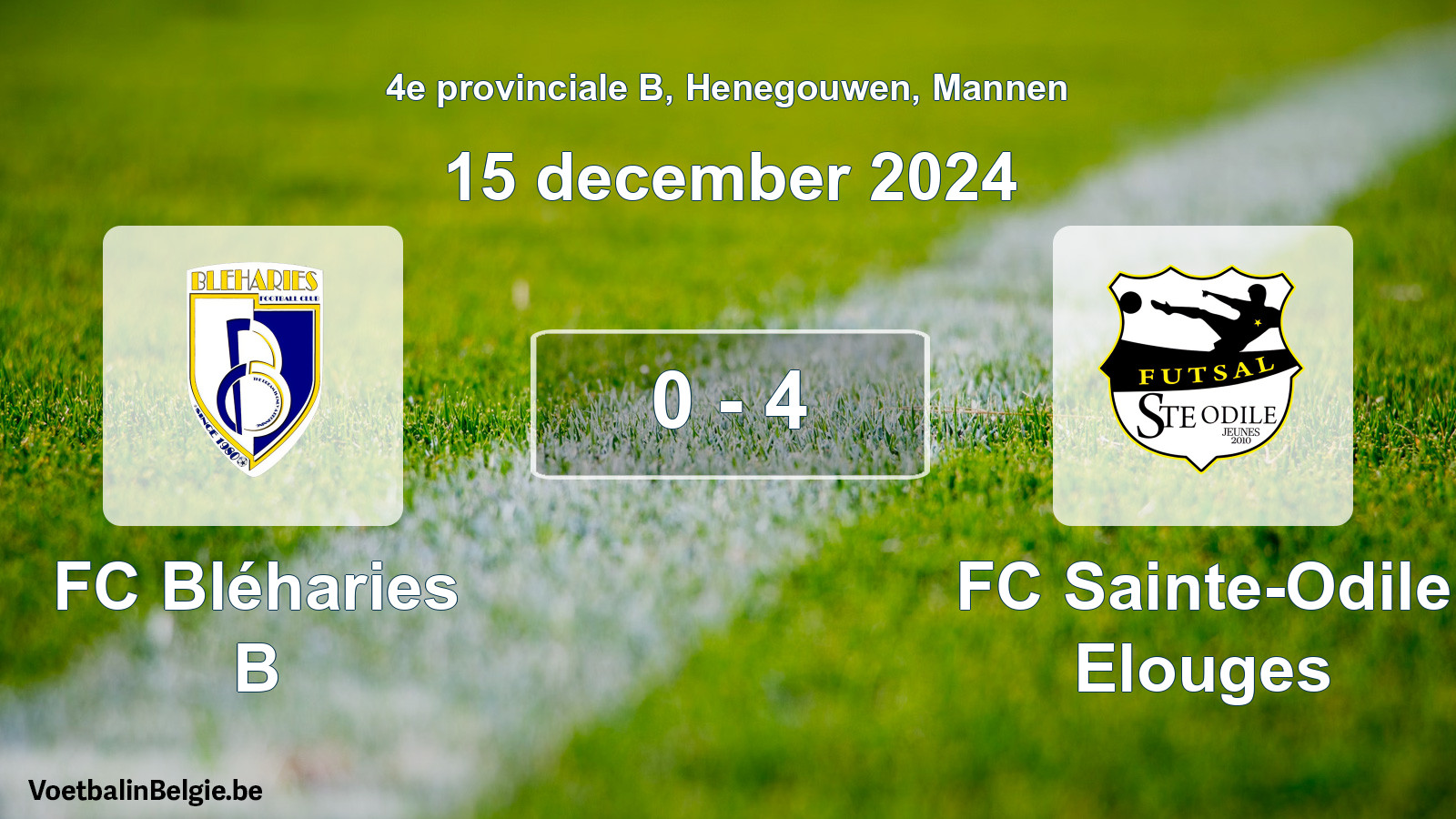Gespeelde wedstrijd mannenvoetbal: FC Bléharies B - FC Sainte-Odile Elouges 0 - 4 (15 december 2024)
