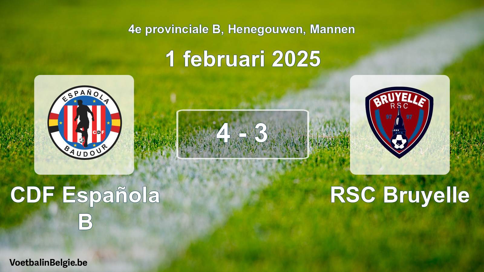 Gespeelde wedstrijd mannenvoetbal: CDF Española B - RSC Bruyelle 4 - 3 (1 februari 2025)