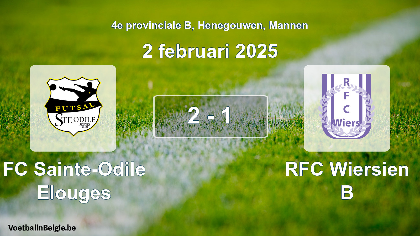 Gespeelde wedstrijd mannenvoetbal: FC Sainte-Odile Elouges - RFC Wiersien B 2 - 1 (2 februari 2025)