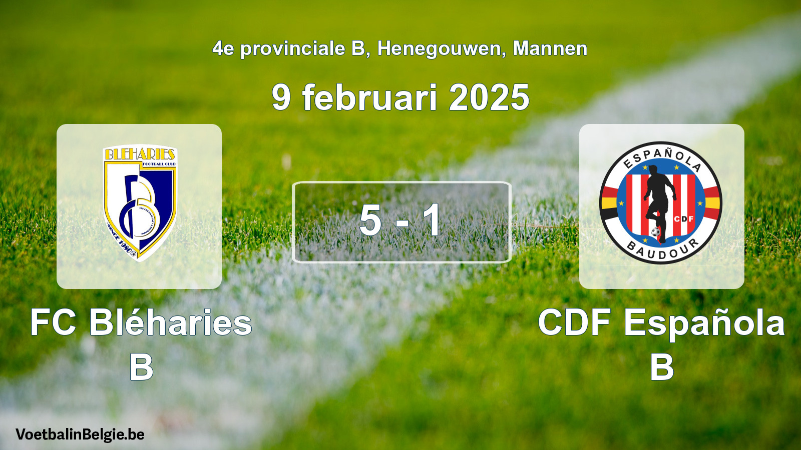 Gespeelde wedstrijd mannenvoetbal: FC Bléharies B - CDF Española B 5 - 1 (9 februari 2025)
