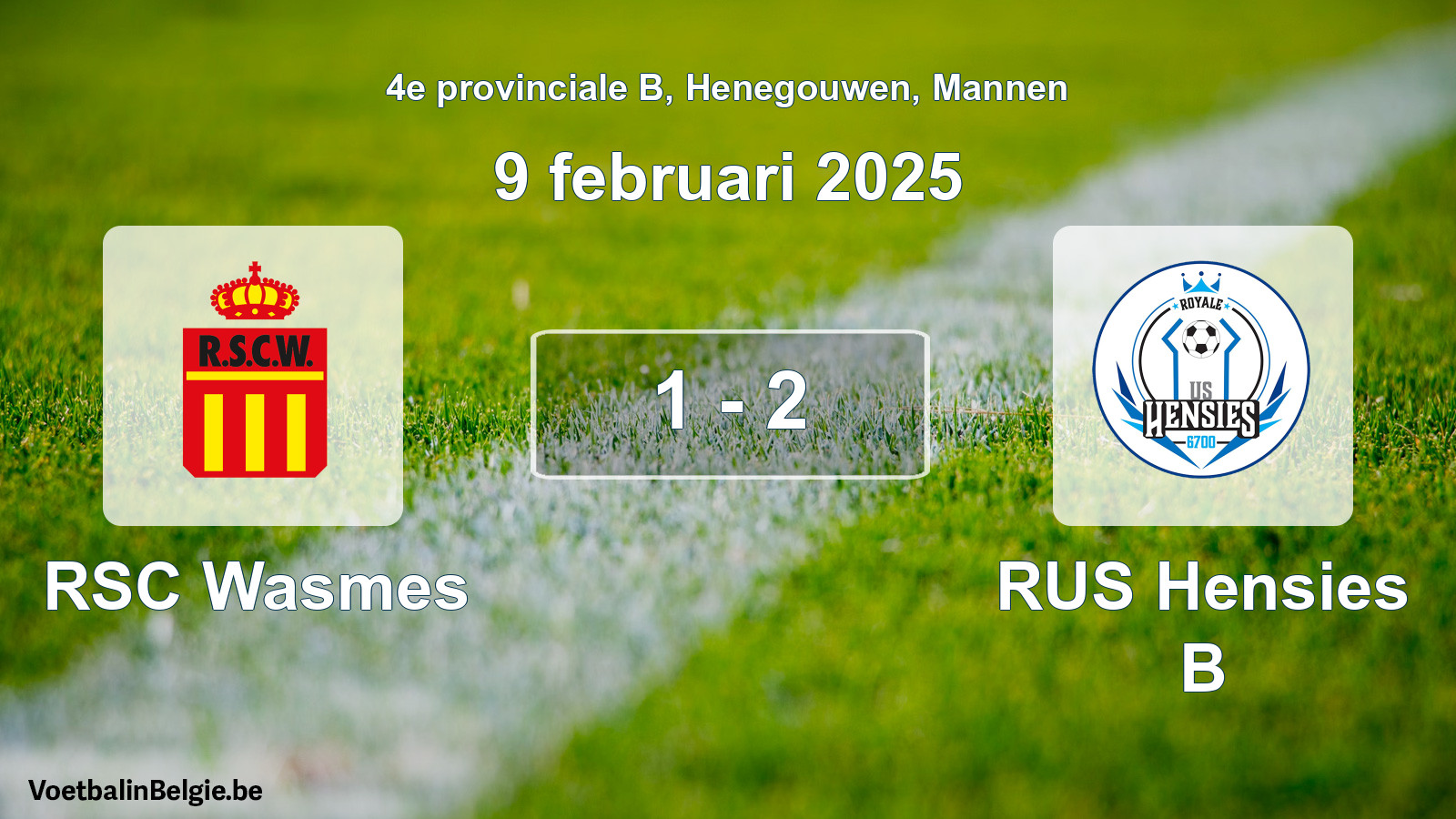 Gespeelde wedstrijd mannenvoetbal: RSC Wasmes - RUS Hensies B 1 - 2 (9 februari 2025)