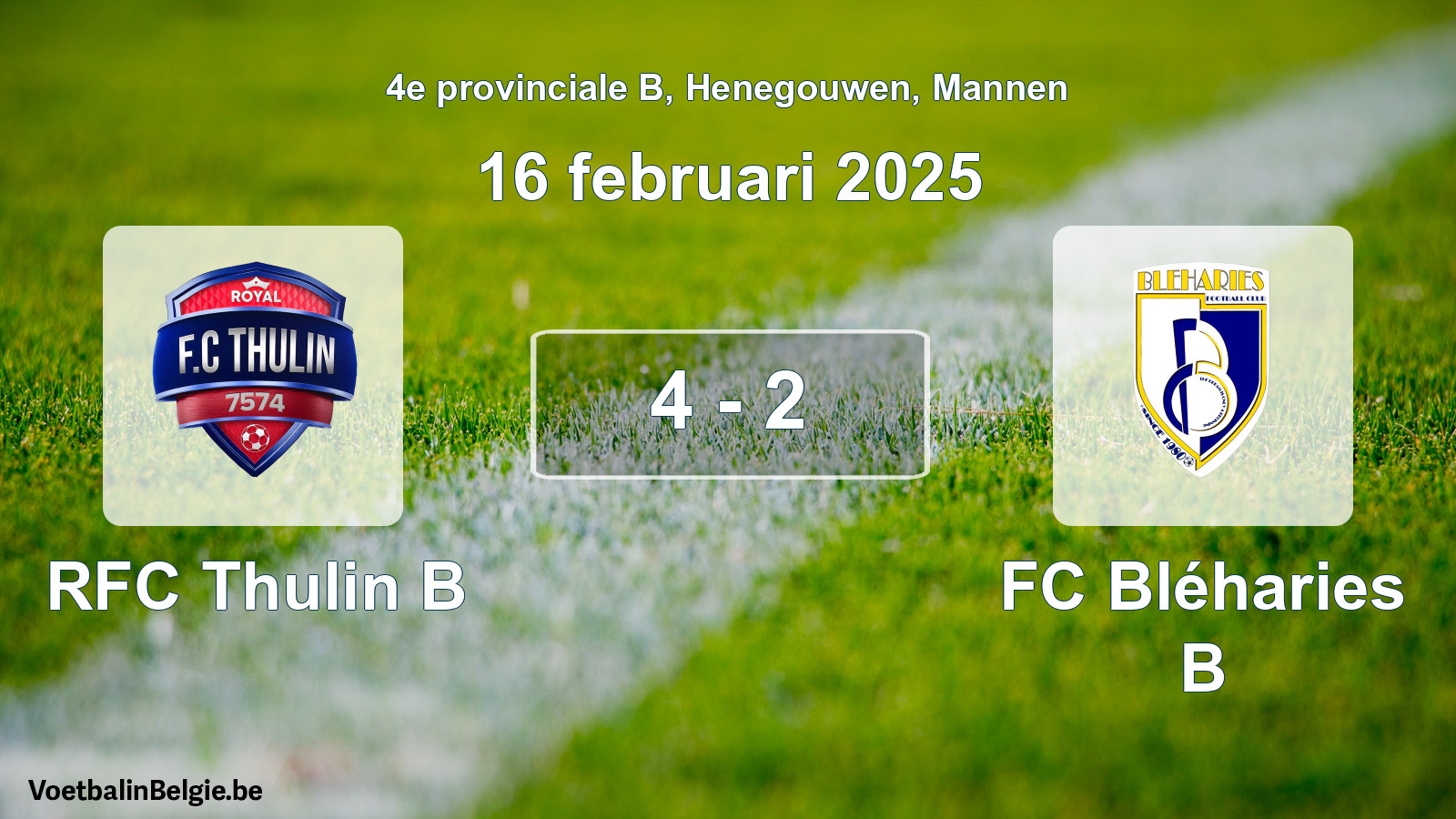 Gespeelde wedstrijd mannenvoetbal: RFC Thulin B - FC Bléharies B 4 - 2 (16 februari 2025)