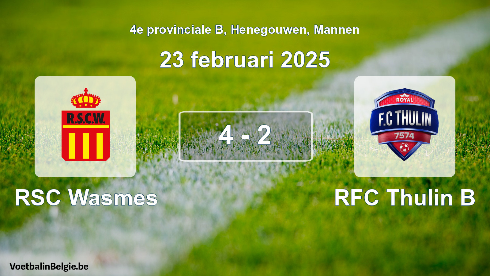 Gespeelde wedstrijd mannenvoetbal: RSC Wasmes - RFC Thulin B 4 - 2 (23 februari 2025)