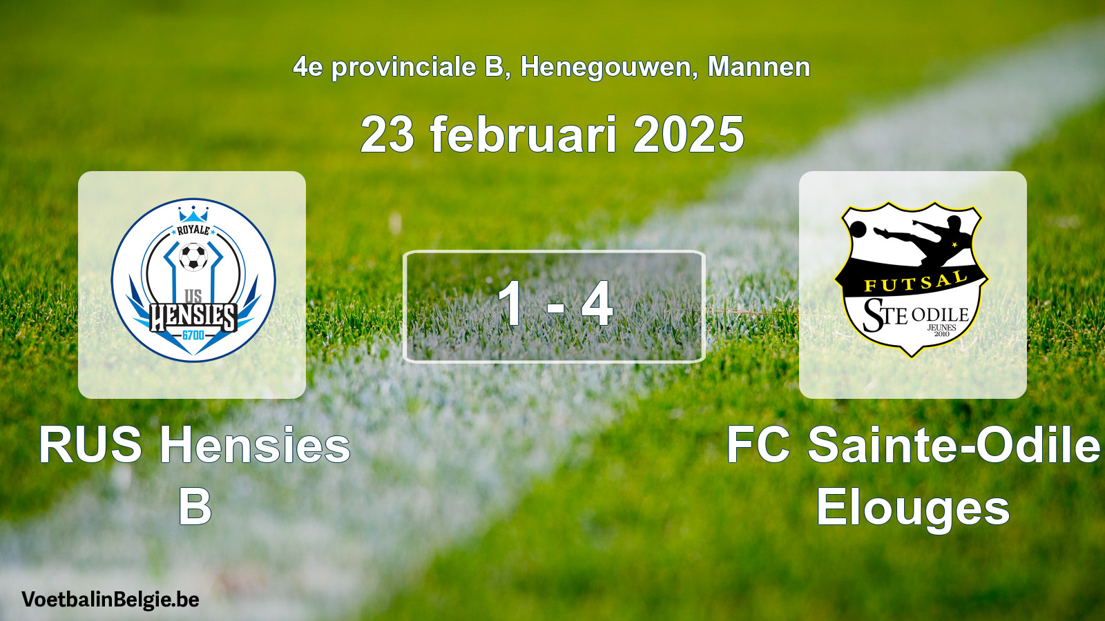 Gespeelde wedstrijd mannenvoetbal: RUS Hensies B - FC Sainte-Odile Elouges 1 - 4 (23 februari 2025)