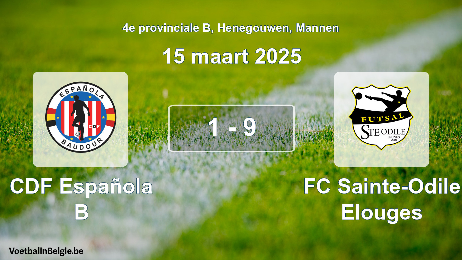Gespeelde wedstrijd mannenvoetbal: CDF Española B - FC Sainte-Odile Elouges 1 - 9 (15 maart 2025)
