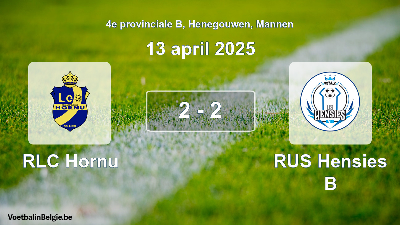 Gespeelde wedstrijd mannenvoetbal: RLC Hornu - RUS Hensies B 2 - 2 (13 april 2025)