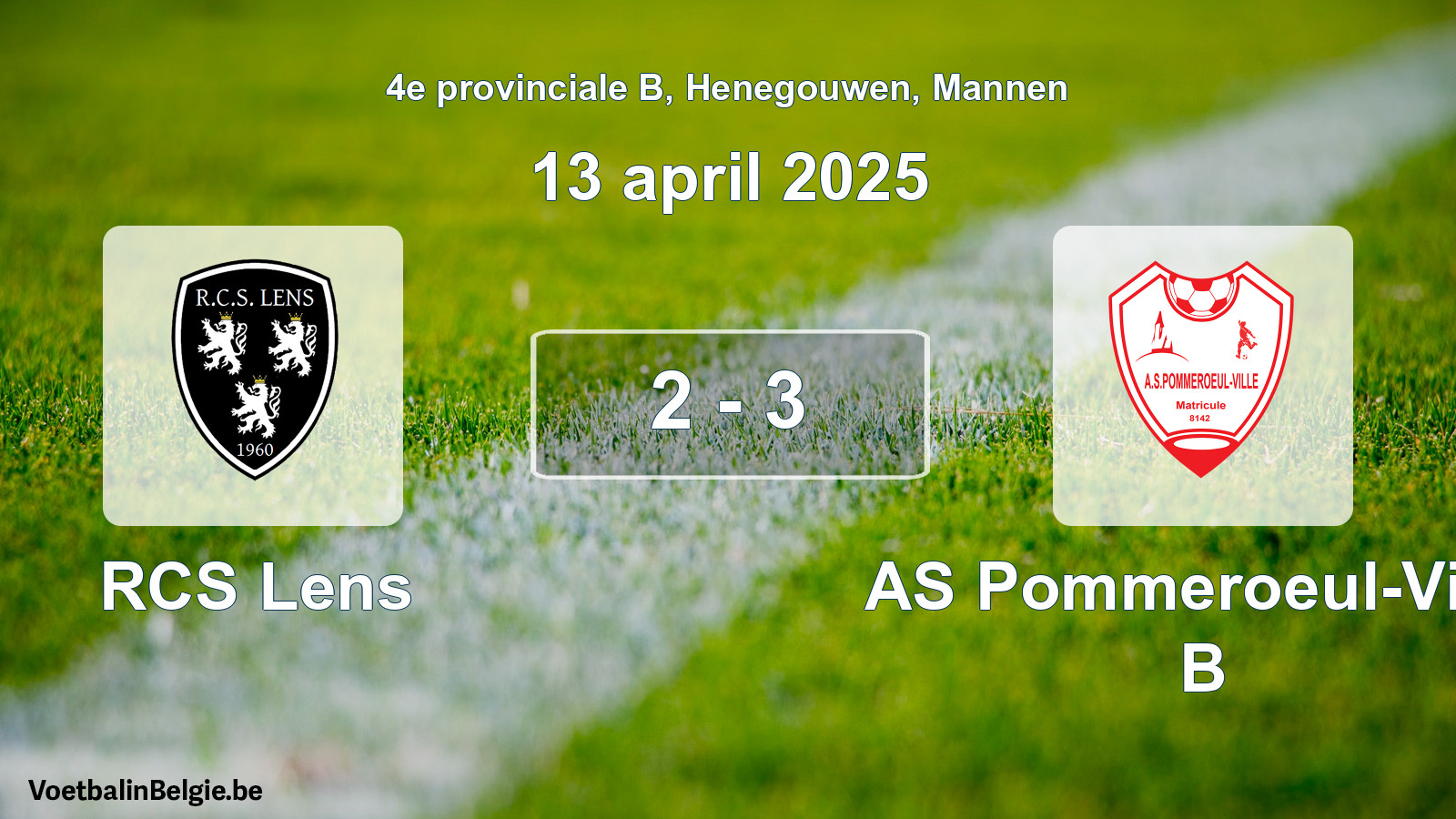 Gespeelde wedstrijd mannenvoetbal: RCS Lens - AS Pommeroeul-Ville B 2 - 3 (13 april 2025)