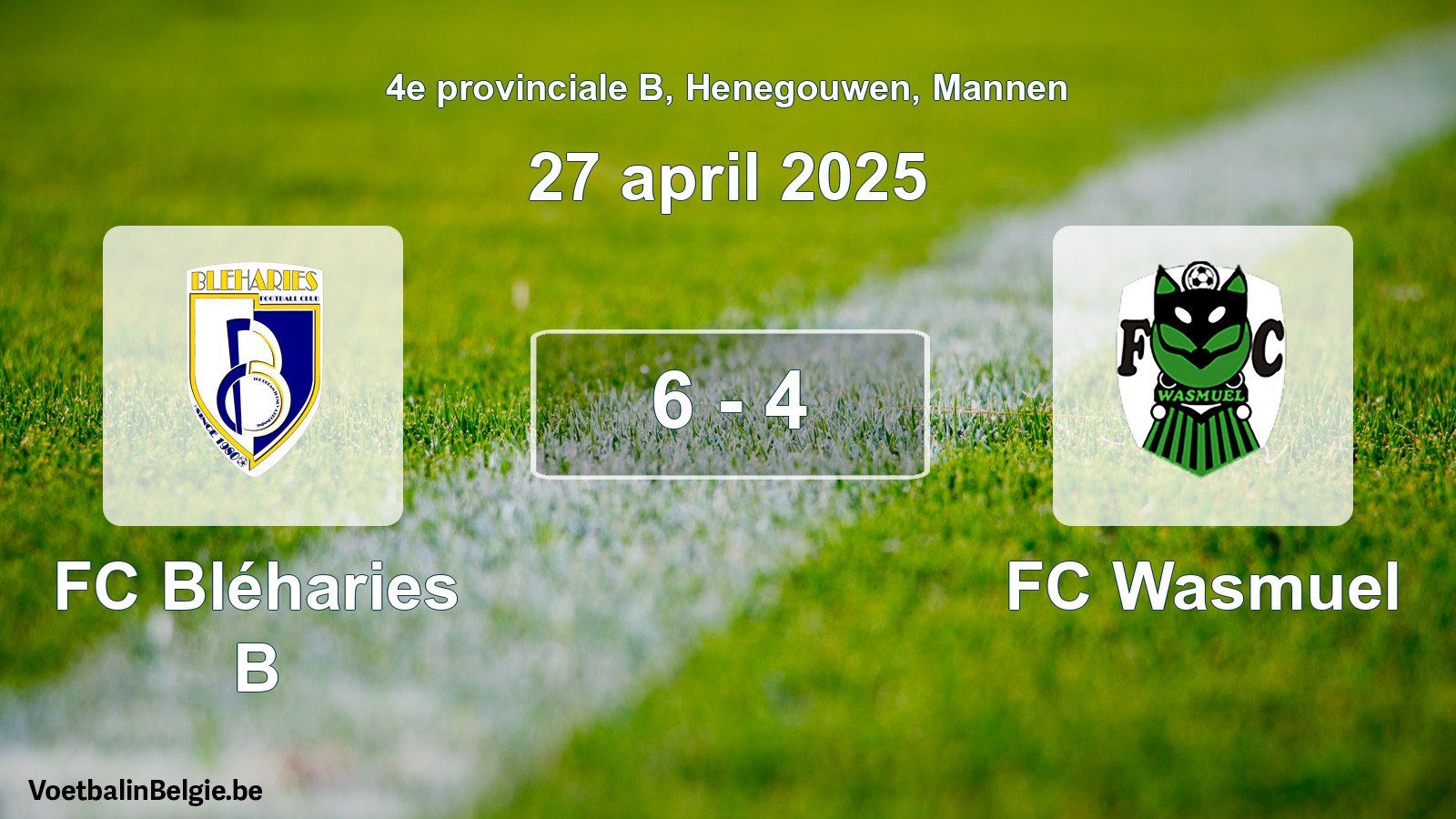 Gespeelde wedstrijd mannenvoetbal: FC Bléharies B - FC Wasmuel 6 - 4 (27 april 2025)