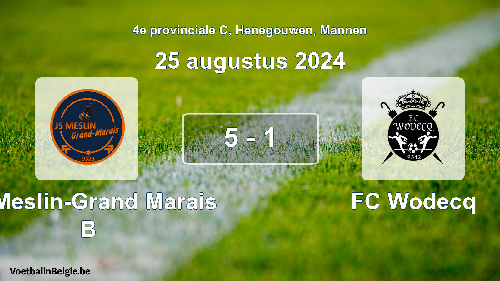 Gespeelde wedstrijd mannenvoetbal: JS Meslin-Grand Marais B - FC Wodecq 5 - 1 (25 augustus 2024)
