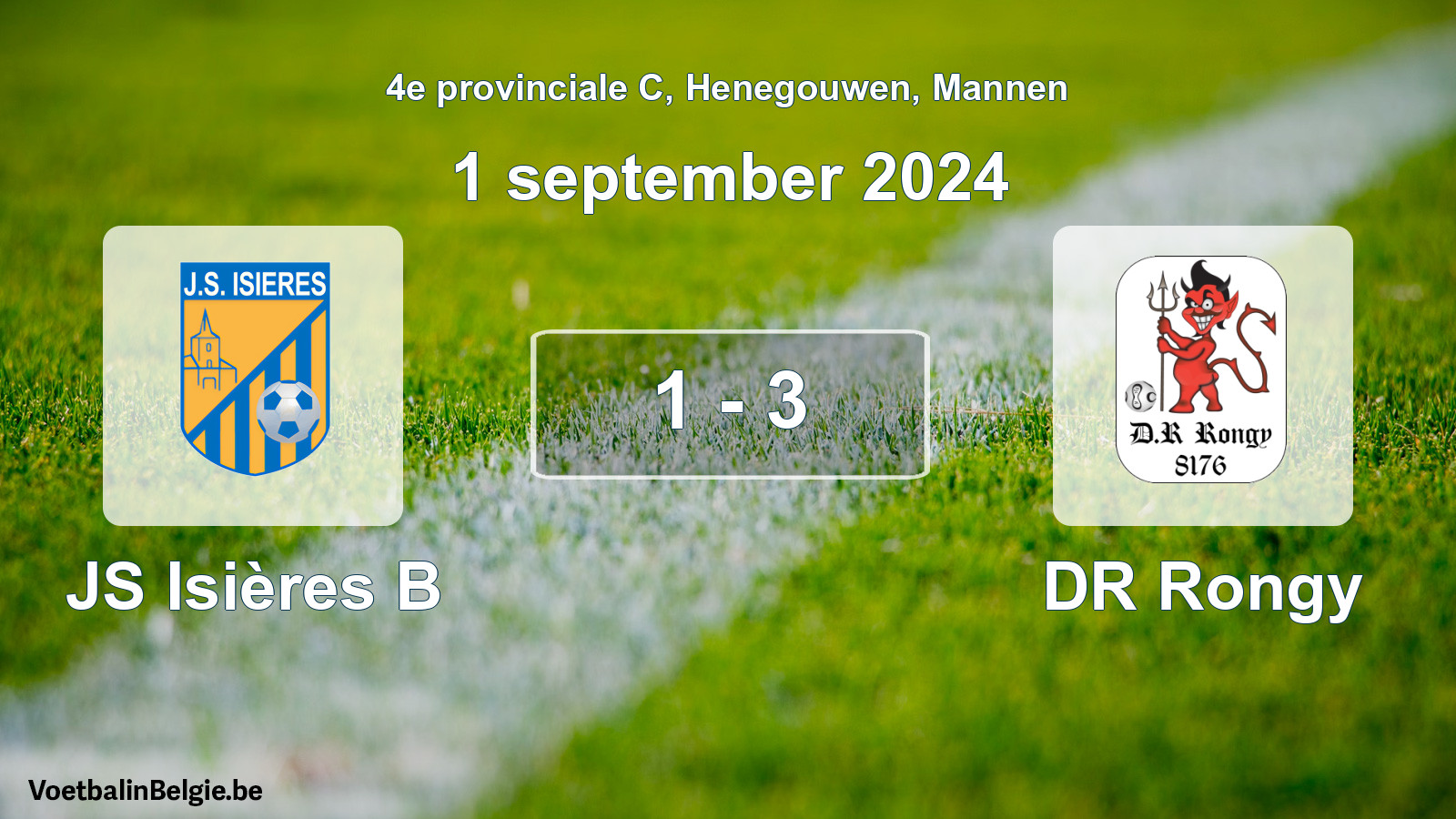 Gespeelde wedstrijd mannenvoetbal: JS Isières B - DR Rongy 1 - 3 (1 september 2024)