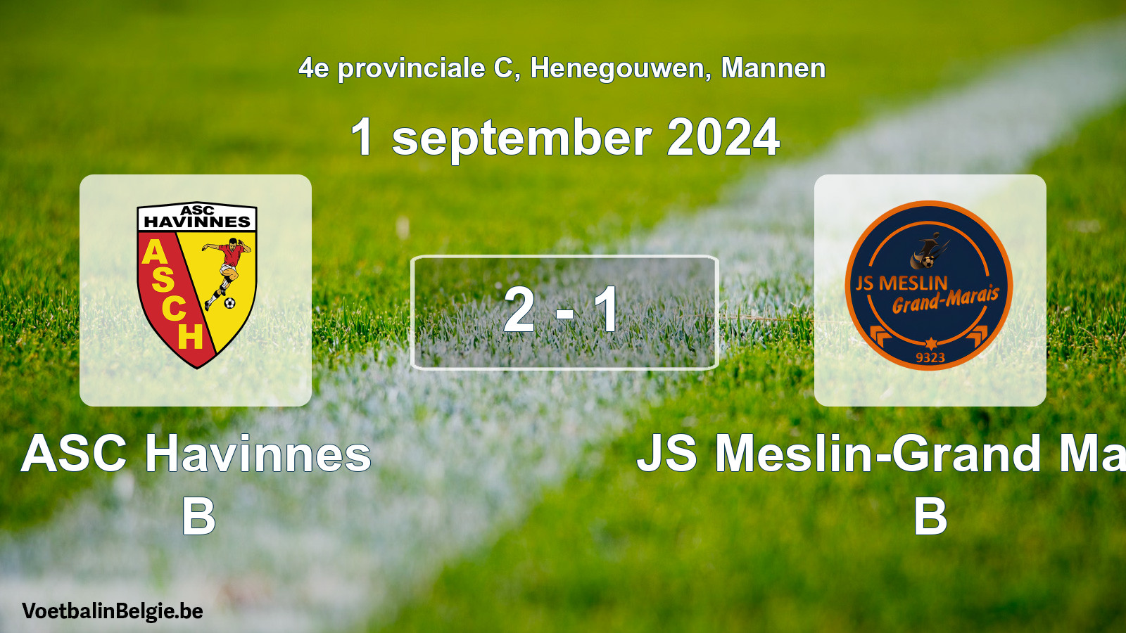 Gespeelde wedstrijd mannenvoetbal: ASC Havinnes B - JS Meslin-Grand Marais B 2 - 1 (1 september 2024)