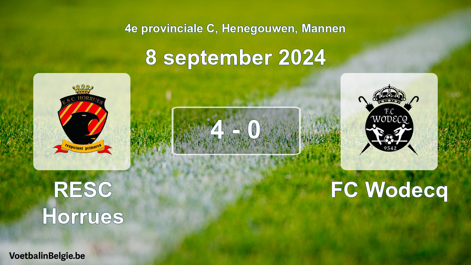 Gespeelde wedstrijd mannenvoetbal: RESC Horrues - FC Wodecq 4 - 0 (8 september 2024)