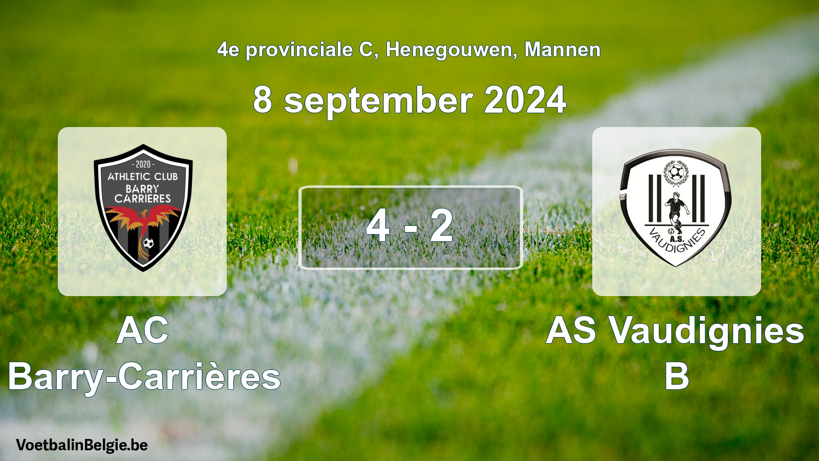 Played match men football: AC Barry-Carrières - AS Vaudignies B 4 - 2 (8 September 2024)