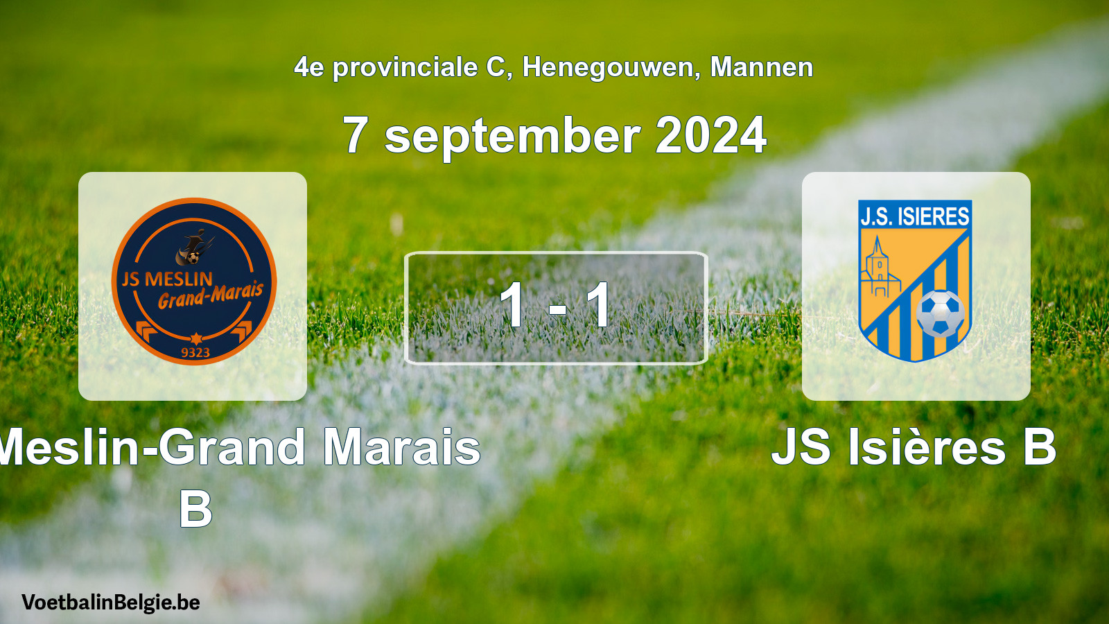 Gespeelde wedstrijd mannenvoetbal: JS Meslin-Grand Marais B - JS Isières B 1 - 1 (7 september 2024)