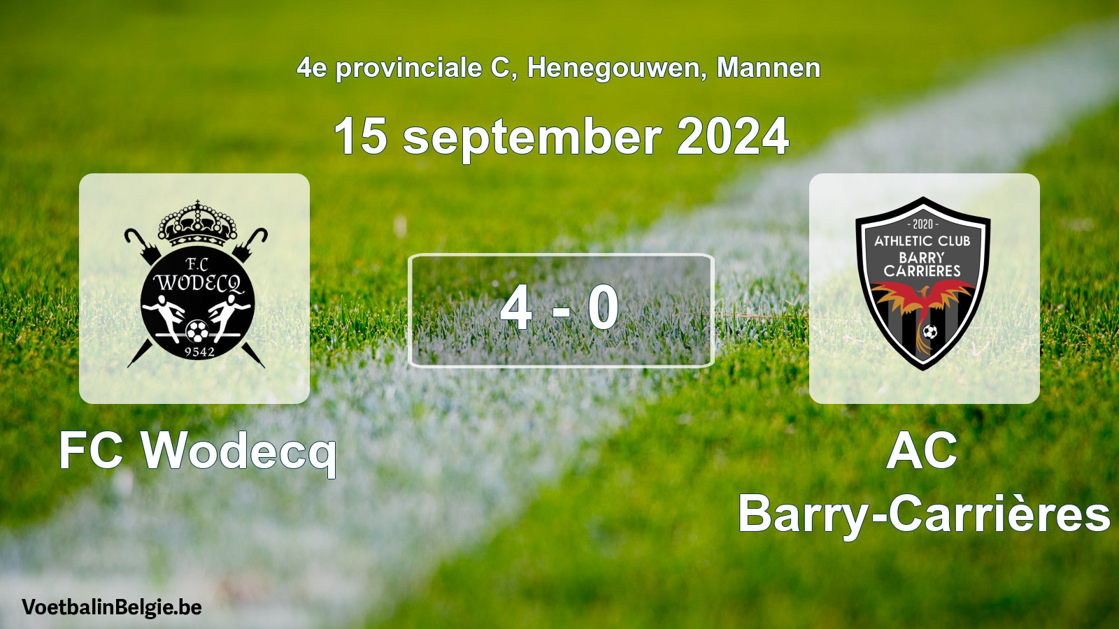 Gespeelde wedstrijd mannenvoetbal: FC Wodecq - AC Barry-Carrières 4 - 0 (15 september 2024)