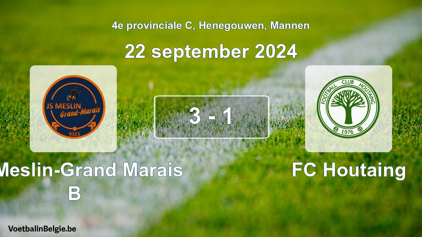 Gespeelde wedstrijd mannenvoetbal: JS Meslin-Grand Marais B - FC Houtaing 3 - 1 (22 september 2024)