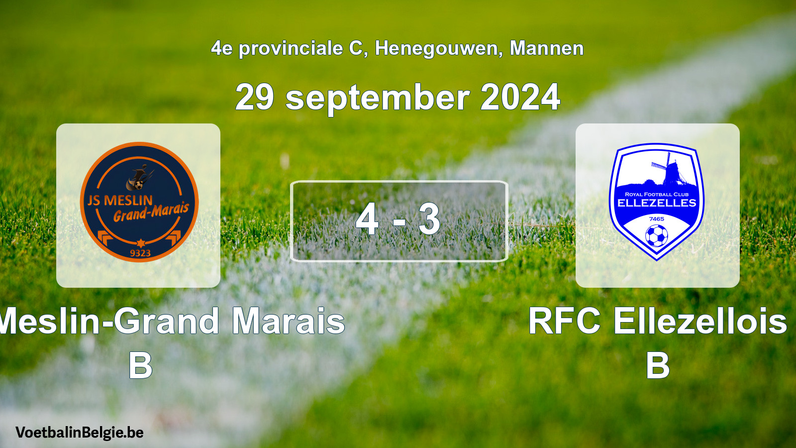 Gespeelde wedstrijd mannenvoetbal: JS Meslin-Grand Marais B - RFC Ellezellois B 4 - 3 (29 september 2024)