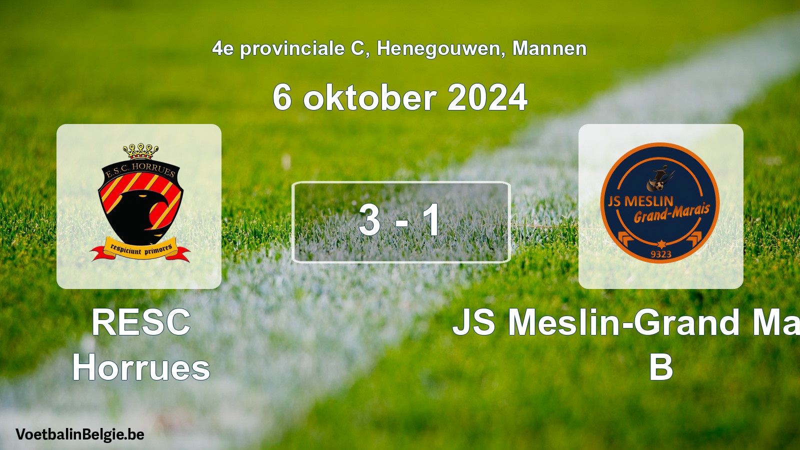 Gespeelde wedstrijd mannenvoetbal: RESC Horrues - JS Meslin-Grand Marais B 3 - 1 (6 oktober 2024)