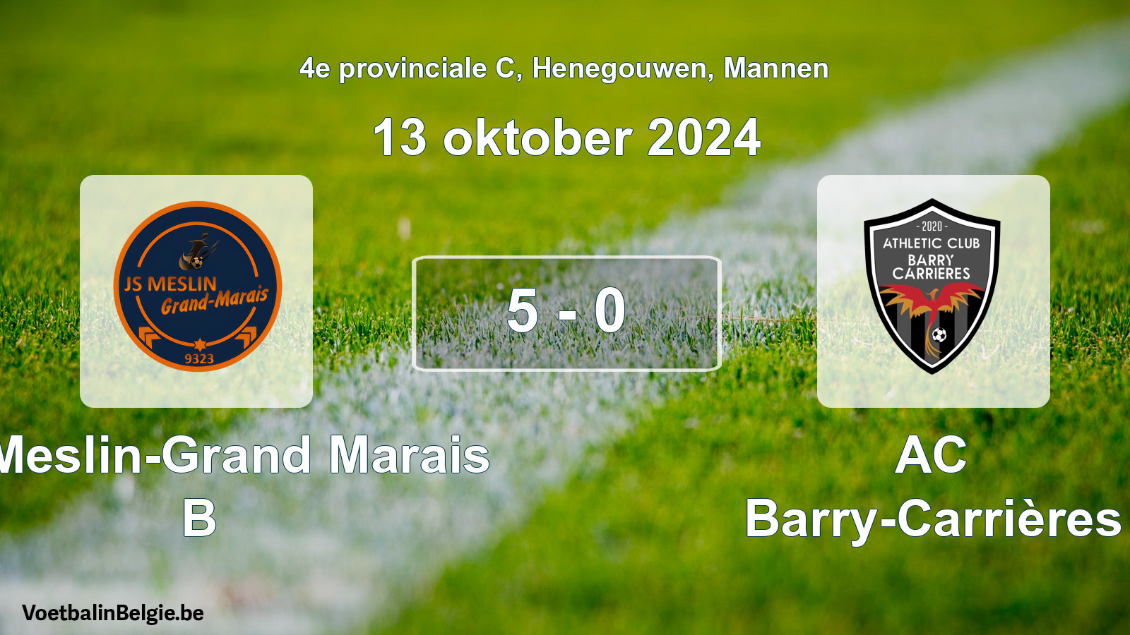 Gespeelde wedstrijd mannenvoetbal: JS Meslin-Grand Marais B - AC Barry-Carrières 5 - 0 (13 oktober 2024)
