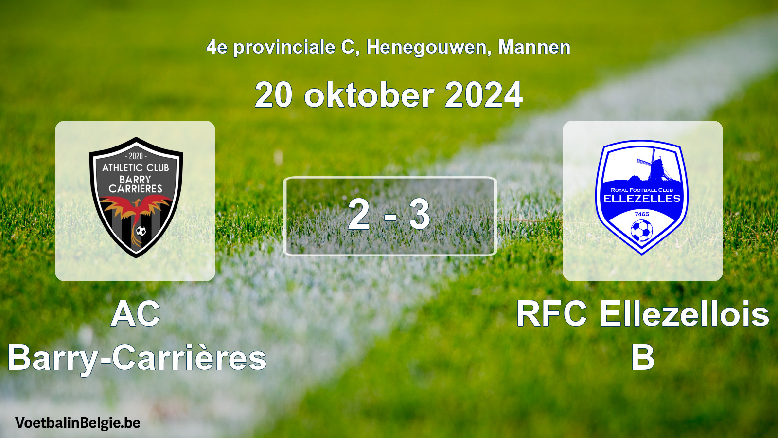 Gespeelde wedstrijd mannenvoetbal: AC Barry-Carrières - RFC Ellezellois B 2 - 3 (20 oktober 2024)