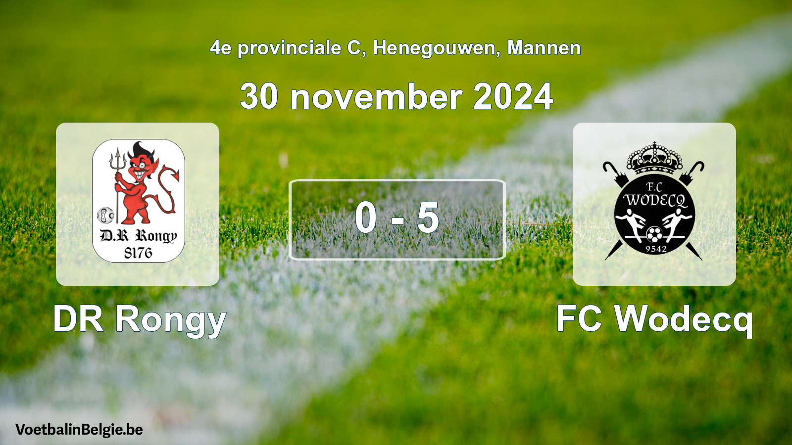 Gespeelde wedstrijd mannenvoetbal: DR Rongy - FC Wodecq 0 - 5 (30 november 2024)