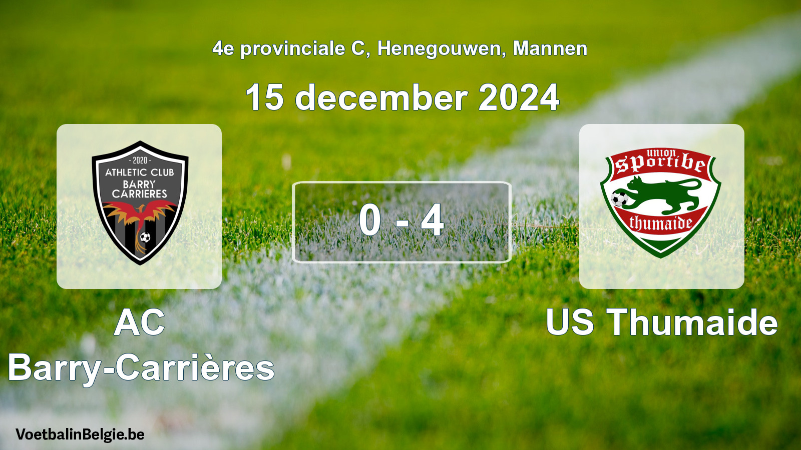 Gespeelde wedstrijd mannenvoetbal: AC Barry-Carrières - US Thumaide 0 - 4 (15 december 2024)