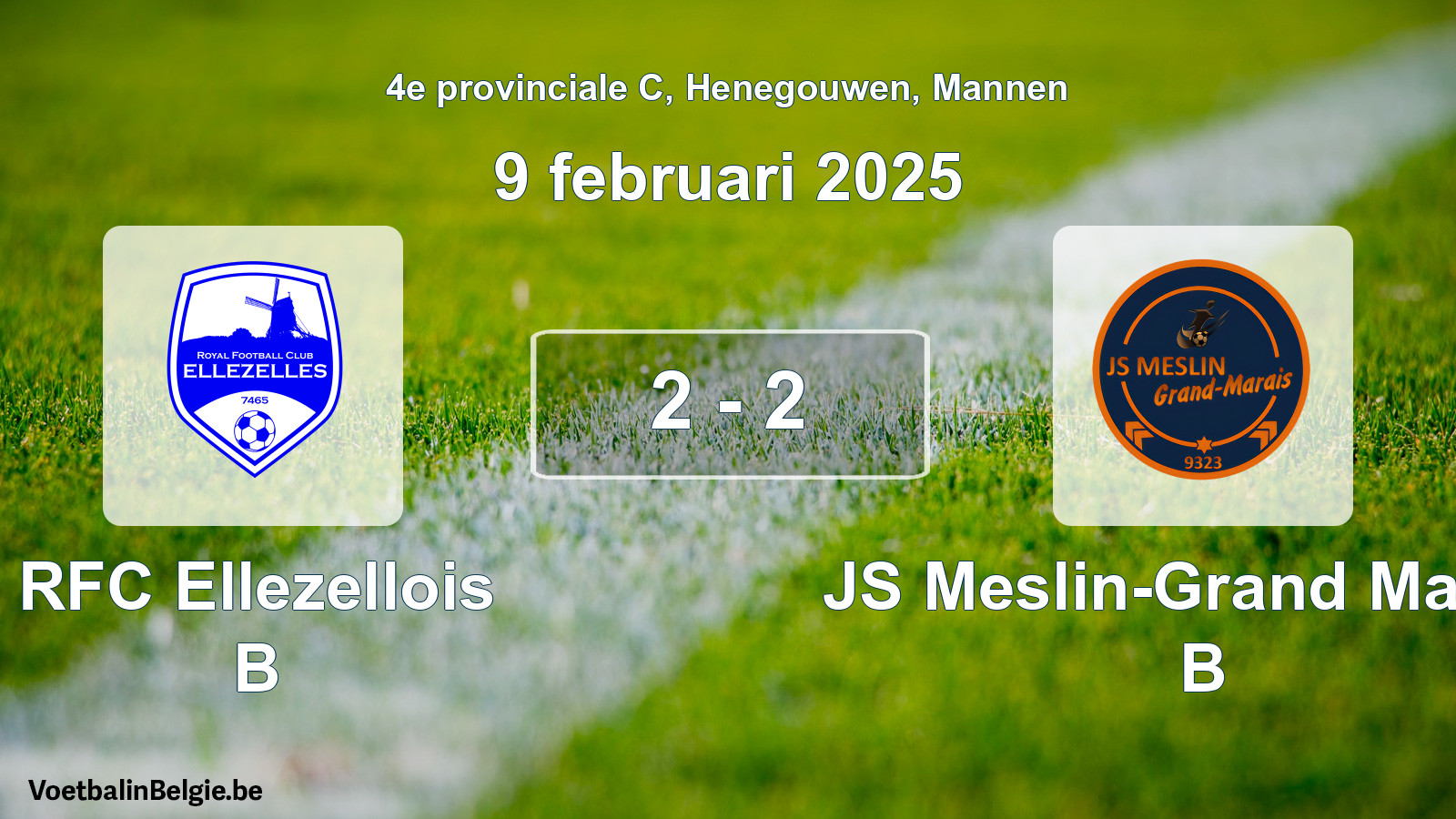 Gespeelde wedstrijd mannenvoetbal: RFC Ellezellois B - JS Meslin-Grand Marais B 2 - 2 (9 februari 2025)