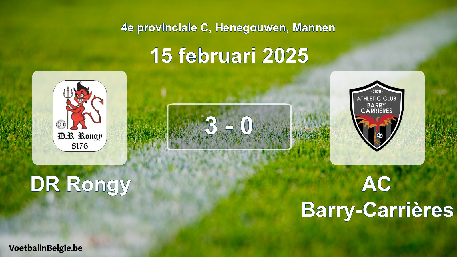 Gespeelde wedstrijd mannenvoetbal: DR Rongy - AC Barry-Carrières 3 - 0 (15 februari 2025)