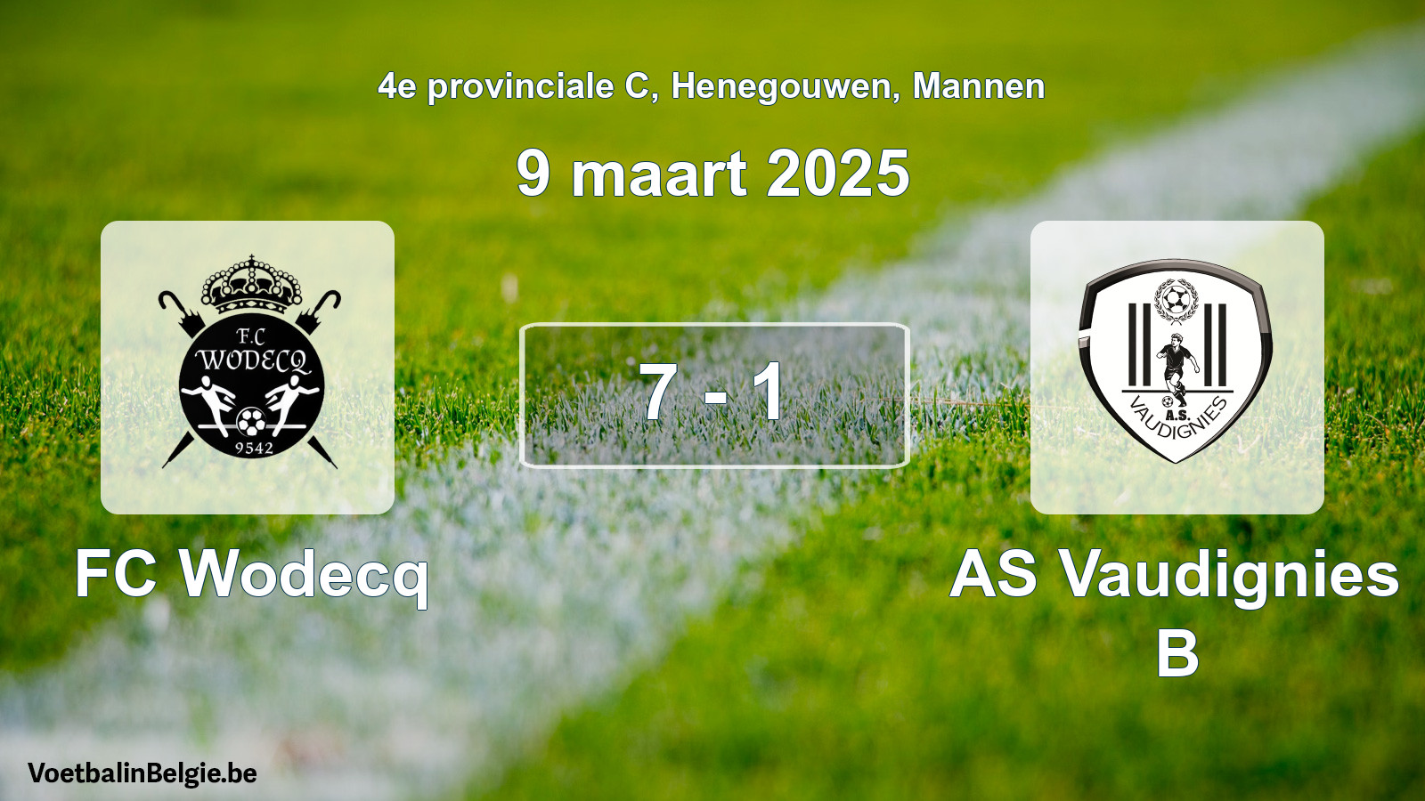 Gespeelde wedstrijd mannenvoetbal: FC Wodecq - AS Vaudignies B 7 - 1 (9 maart 2025)