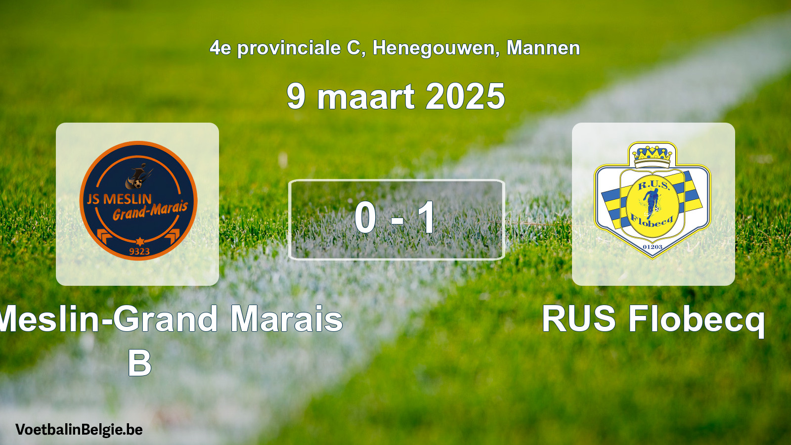 Gespeelde wedstrijd mannenvoetbal: JS Meslin-Grand Marais B - RUS Flobecq 0 - 1 (9 maart 2025)