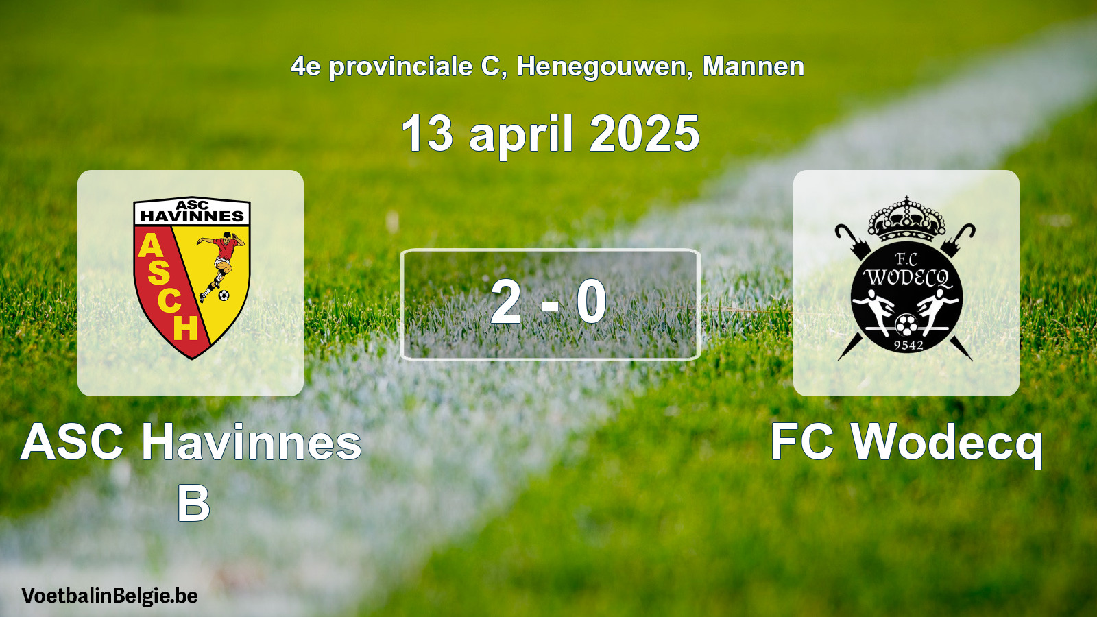 Gespeelde wedstrijd mannenvoetbal: ASC Havinnes B - FC Wodecq 2 - 0 (13 april 2025)
