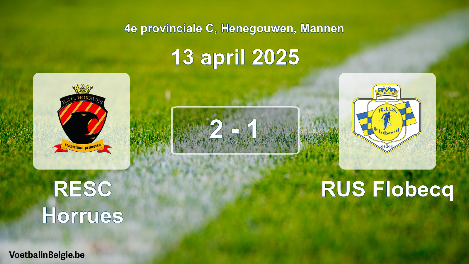 Gespeelde wedstrijd mannenvoetbal: RESC Horrues - RUS Flobecq 2 - 1 (13 april 2025)