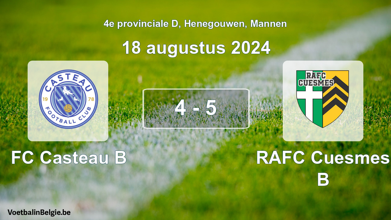 Gespeelde wedstrijd mannenvoetbal: FC Casteau B - RAFC Cuesmes B 4 - 5 (18 augustus 2024)