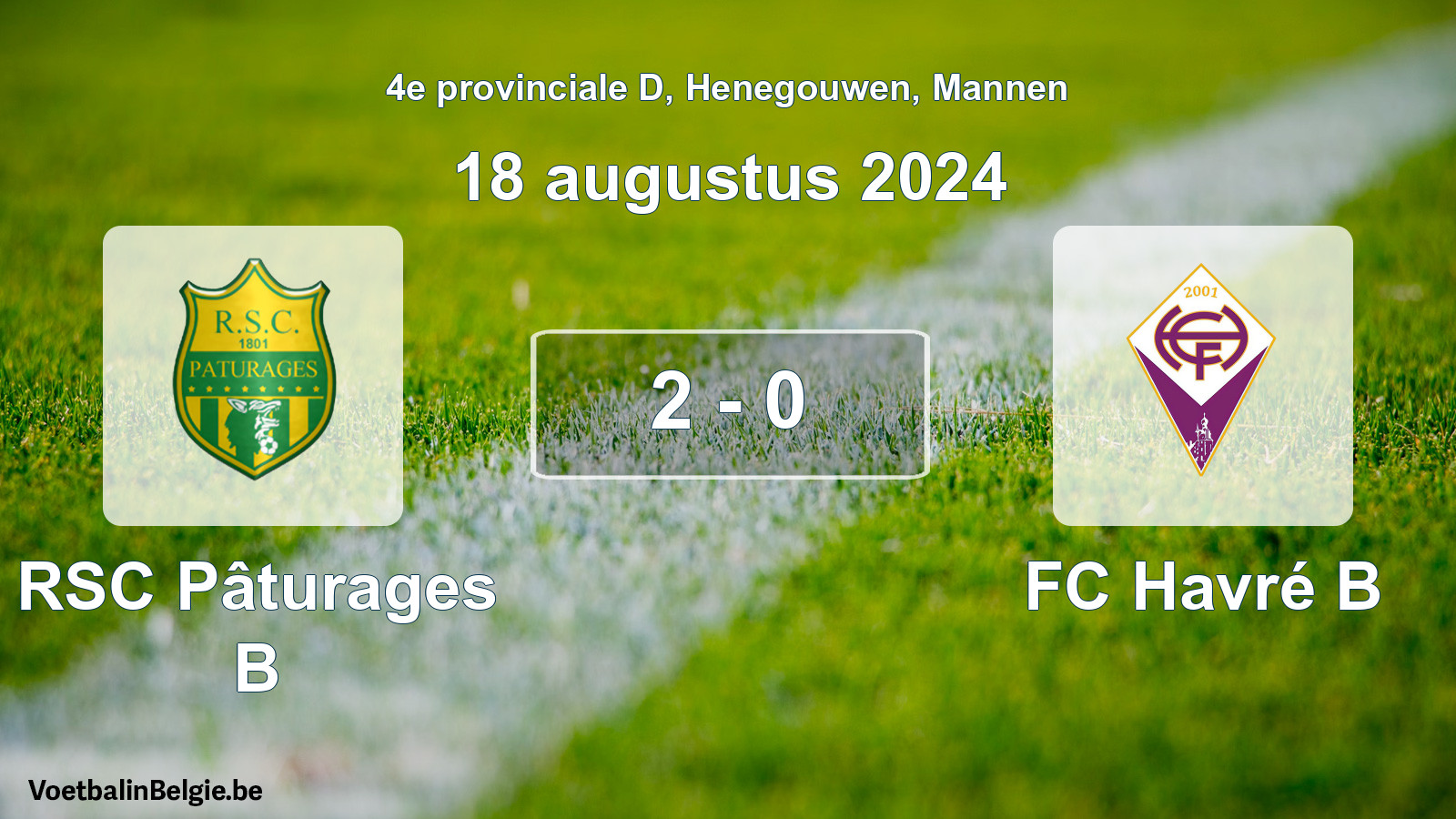 Gespeelde wedstrijd mannenvoetbal: RSC Pâturages B - FC Havré B 2 - 0 (18 augustus 2024)