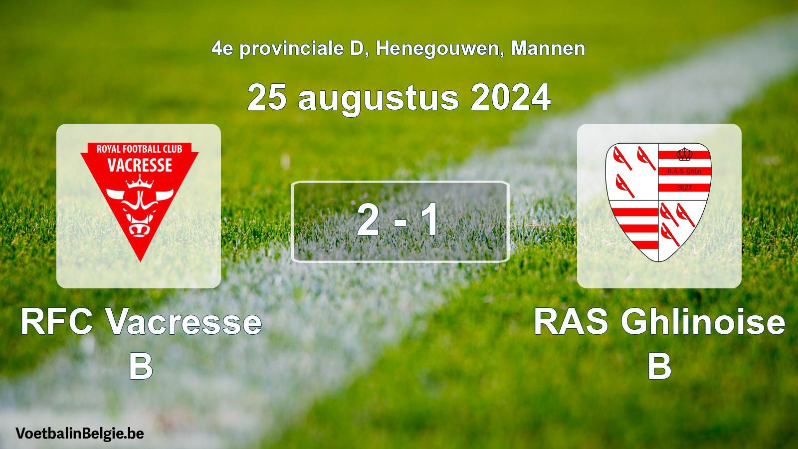 Gespeelde wedstrijd mannenvoetbal: RFC Vacresse B - RAS Ghlinoise B 2 - 1 (25 augustus 2024)