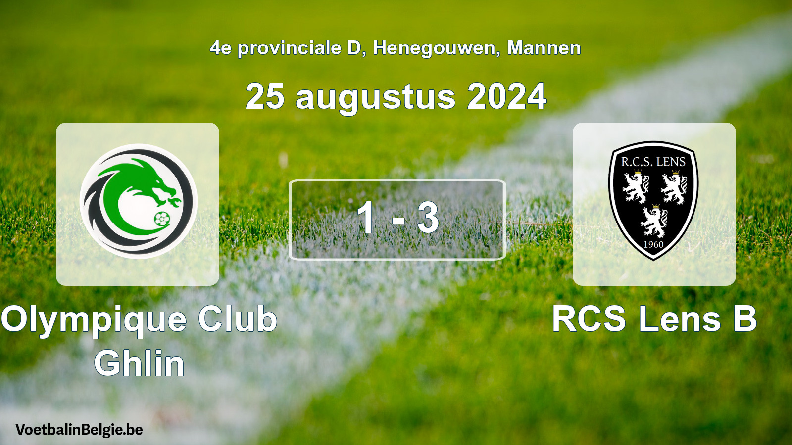 Gespeelde wedstrijd mannenvoetbal: Olympique Club Ghlin - RCS Lens B 1 - 3 (25 augustus 2024)
