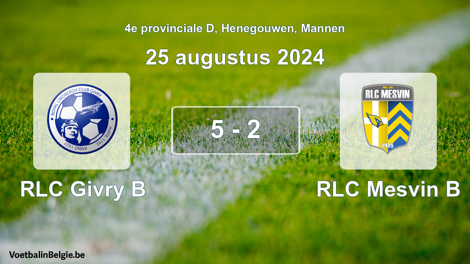 Gespeelde wedstrijd mannenvoetbal: RLC Givry B - RLC Mesvin B 5 - 2 (25 augustus 2024)