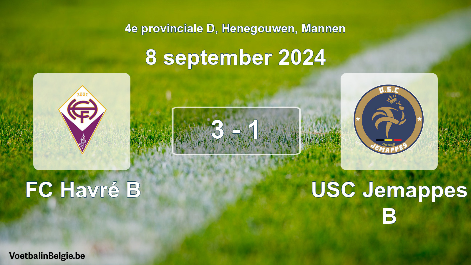 Gespeelde wedstrijd mannenvoetbal: FC Havré B - USC Jemappes B 3 - 1 (8 september 2024)