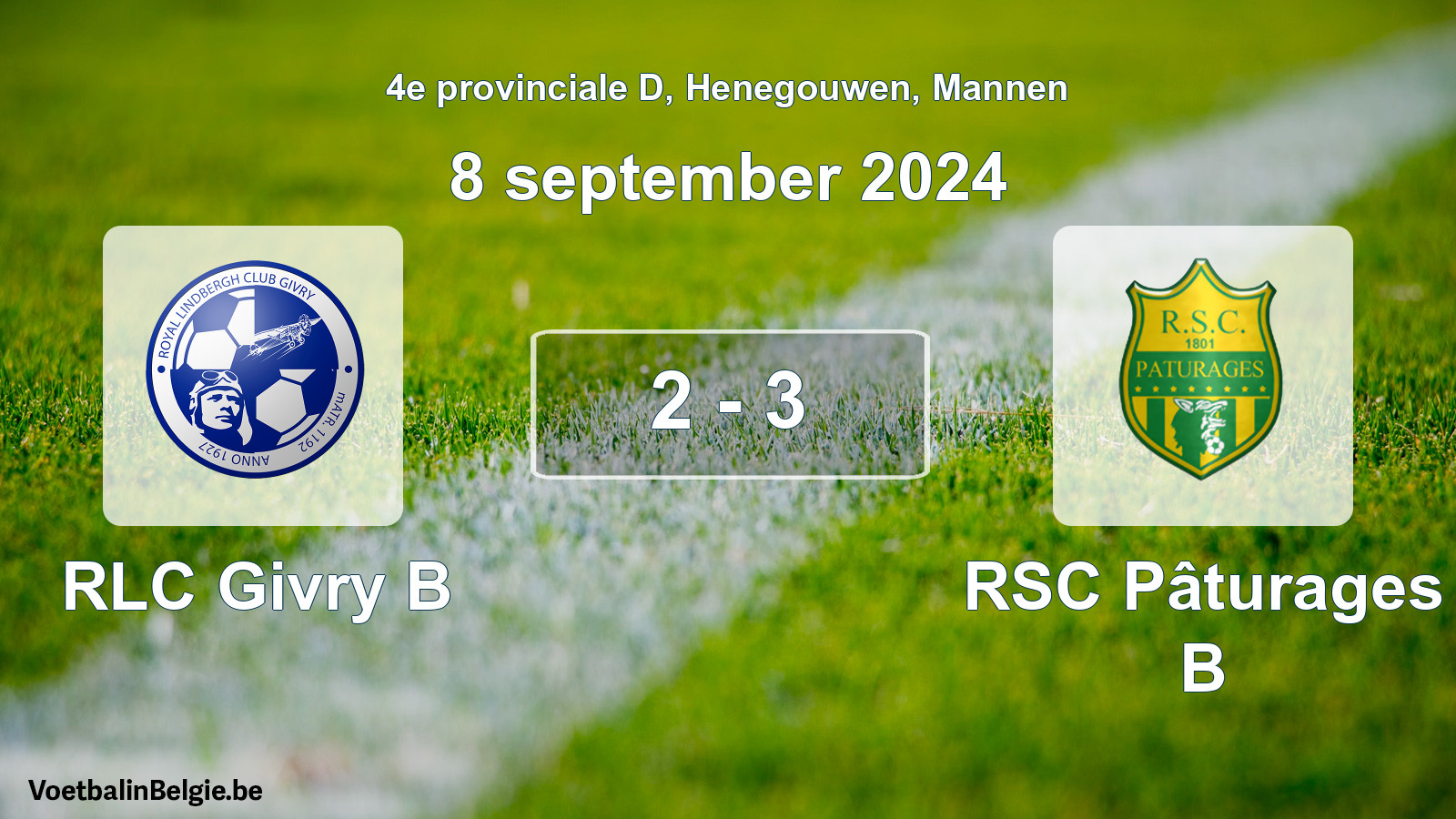 Gespeelde wedstrijd mannenvoetbal: RLC Givry B - RSC Pâturages B 2 - 3 (8 september 2024)
