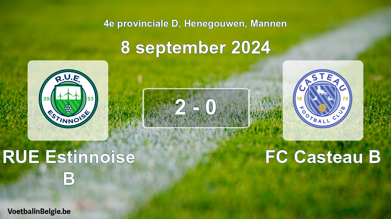 Gespeelde wedstrijd mannenvoetbal: RUE Estinnoise B - FC Casteau B 2 - 0 (8 september 2024)