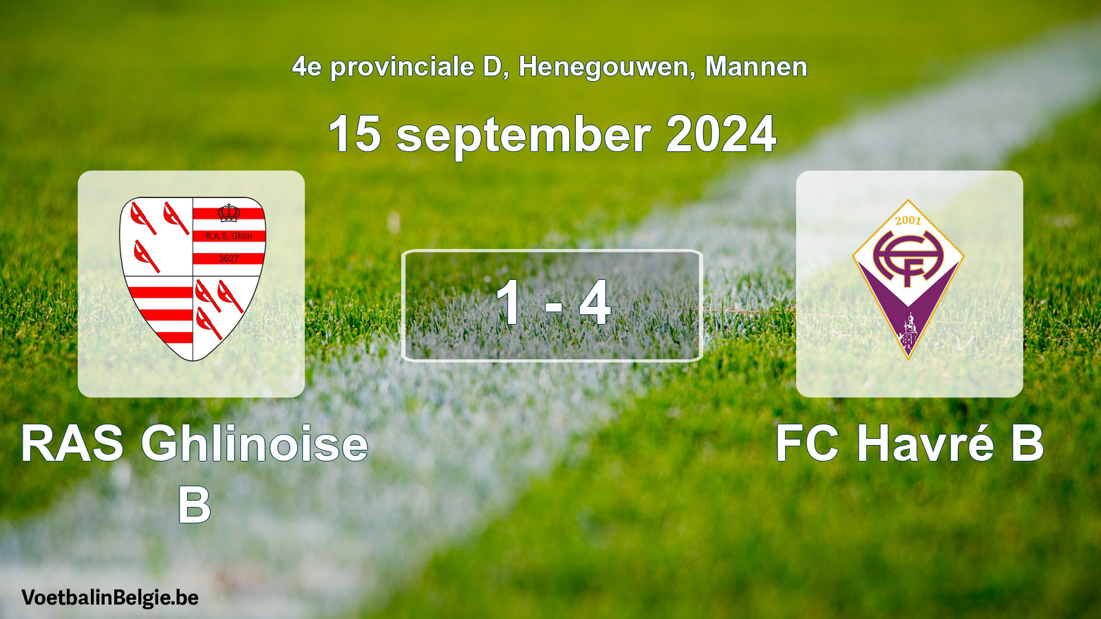 Gespeelde wedstrijd mannenvoetbal: RAS Ghlinoise B - FC Havré B 1 - 4 (15 september 2024)
