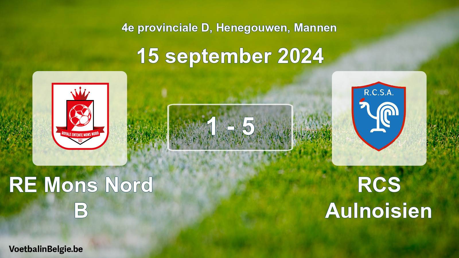 Gespeelde wedstrijd mannenvoetbal: RE Mons Nord B - RCS Aulnoisien 1 - 5 (15 september 2024)
