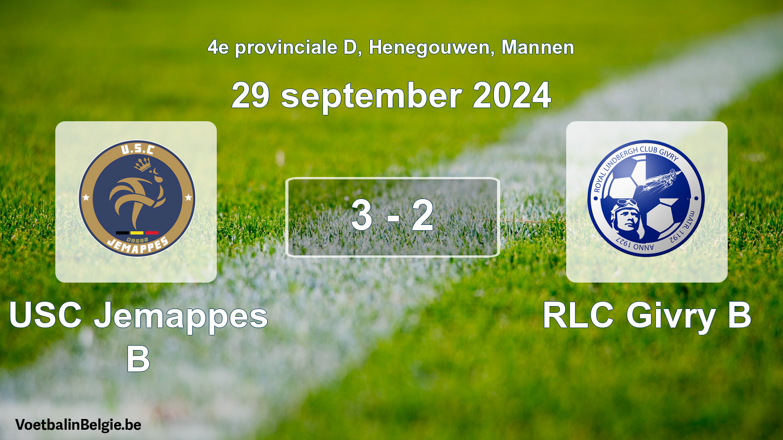 Gespeelde wedstrijd mannenvoetbal: USC Jemappes B - RLC Givry B 3 - 2 (29 september 2024)