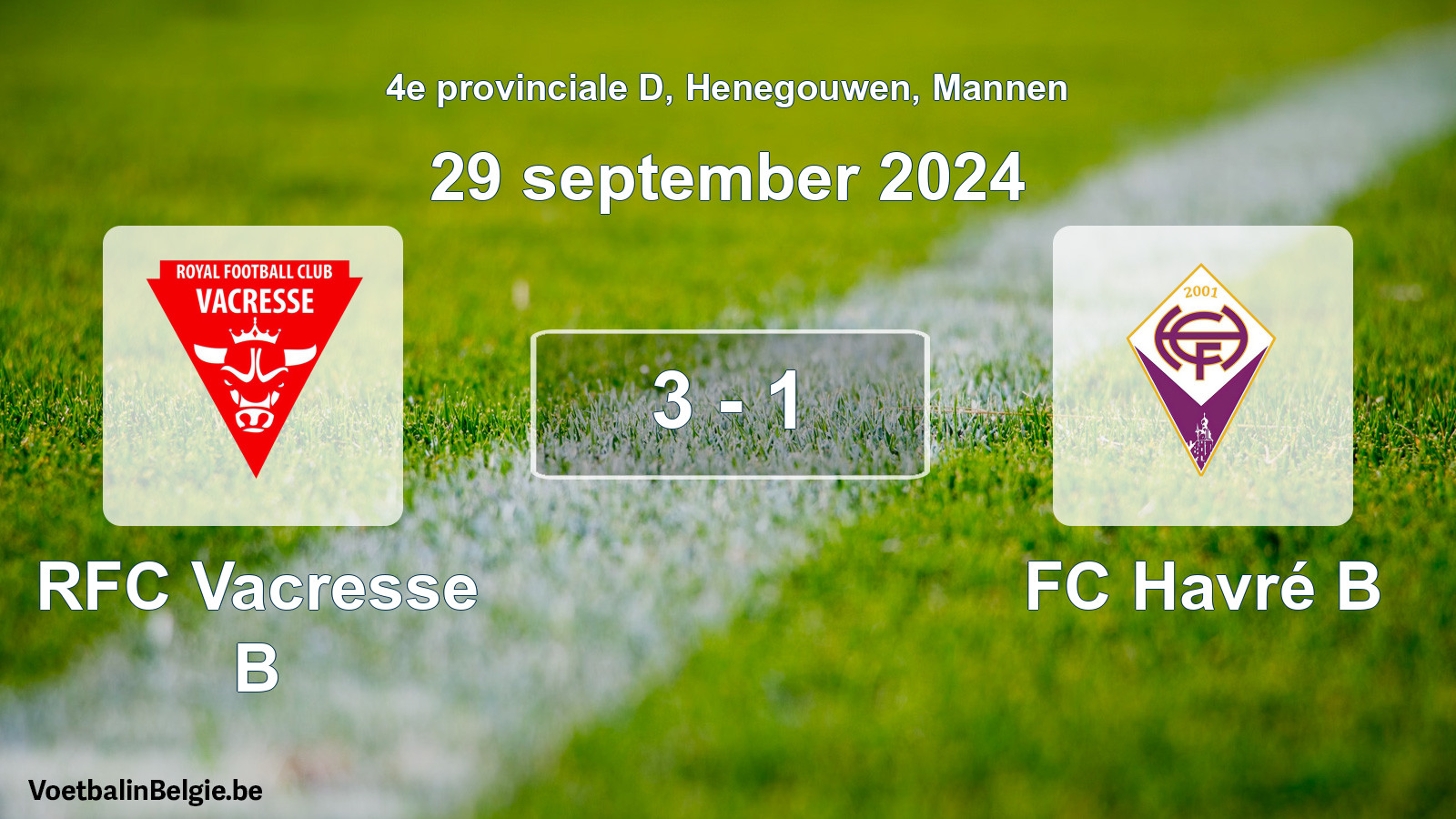 Gespeelde wedstrijd mannenvoetbal: RFC Vacresse B - FC Havré B 3 - 1 (29 september 2024)