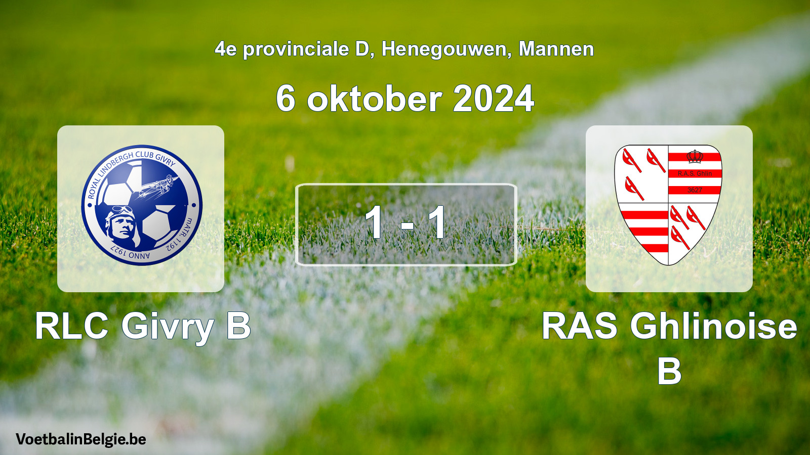 Gespeelde wedstrijd mannenvoetbal: RLC Givry B - RAS Ghlinoise B 1 - 1 (6 oktober 2024)